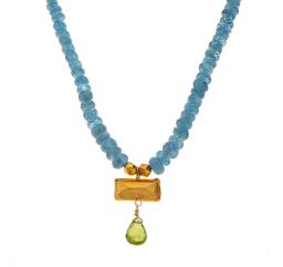 Nava Zahavi Yellow Gold Aquamarine and Peridot Necklace