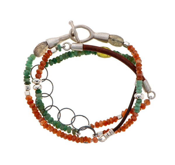 Nava Zahavi Sterling Silver Emerald and Carnelian Bracelet