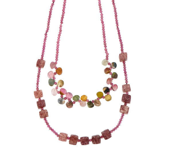 Nava Zahavi Pink Sapphire and Tourmaline Drops Necklace