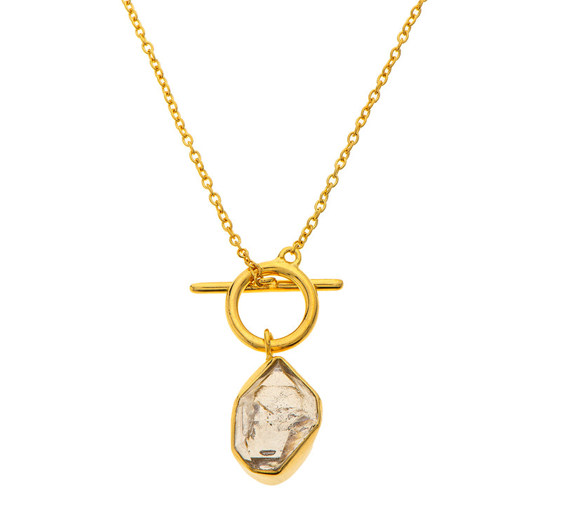 Nava Zahavi Gold-Plated Chain with Rutilated Quartz Pendant and Toggle Lock