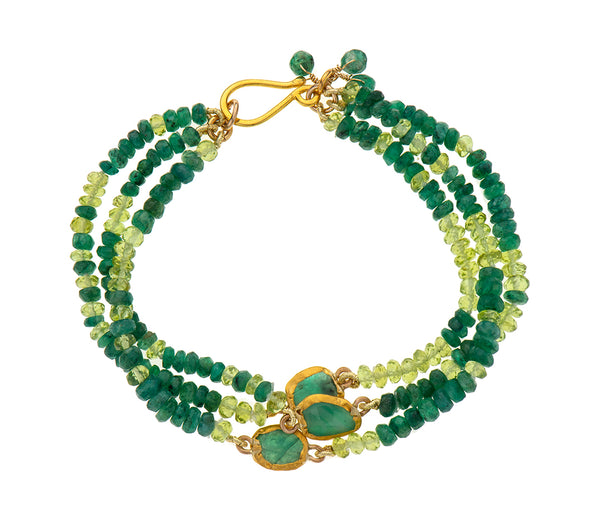 Nava Zahavi Yellow Gold Emerald and Peridot Bracelet