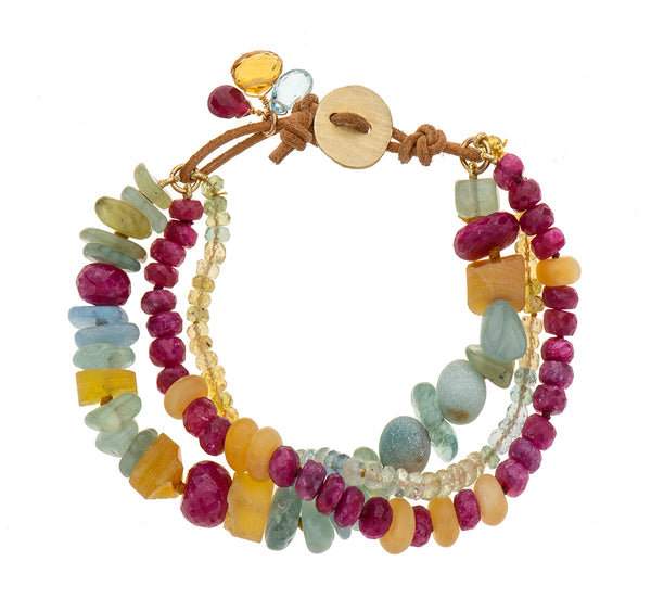 Nava Zahavi Yellow Gold Ruby and Aquamarine Bracelet