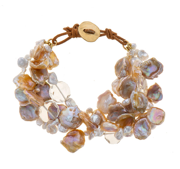 Nava Zahavi Yellow Gold Trio Bracelet of Kash Pearls and Quartz