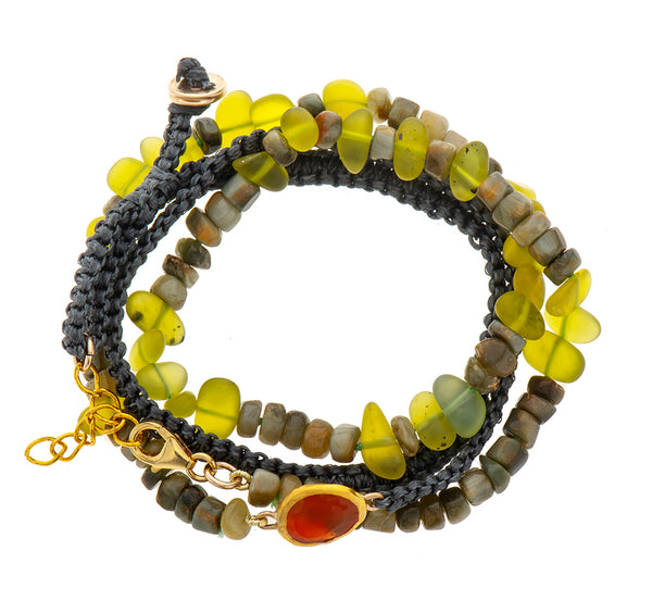 Nava Zahavi Yellow Gold Serpentine and Carnelian Bracelet