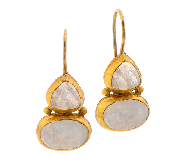 Nava Zahavi Yellow Gold Double Moonstone Earrings