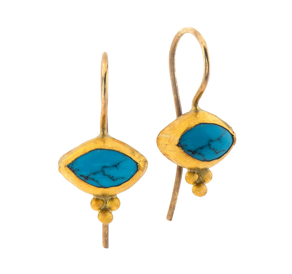 Nava Zahavi Yellow Gold Marquise Turquoise Earrings