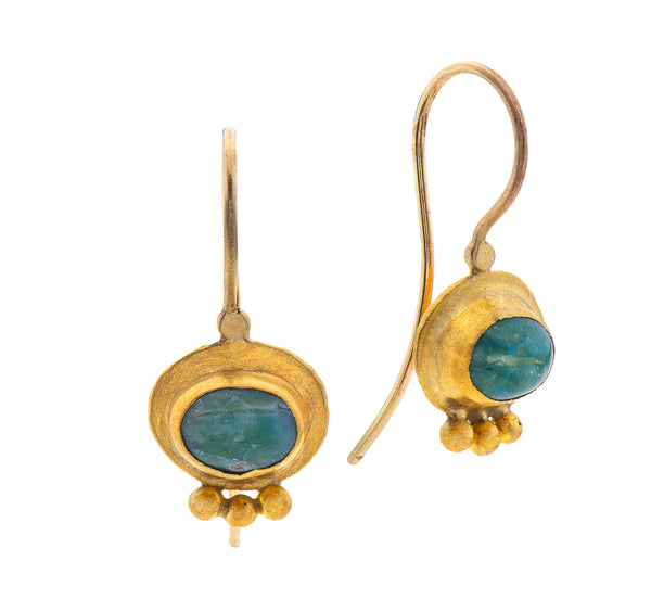 Nava Zahavi Yellow Gold Small Turquoise Frame Earrings