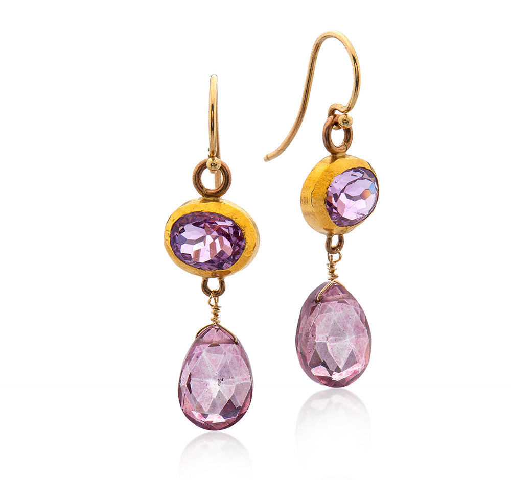 Pink Topaz shops Earrings, Cubic Zirconia Sterling Silver, Yellow Gold Plated