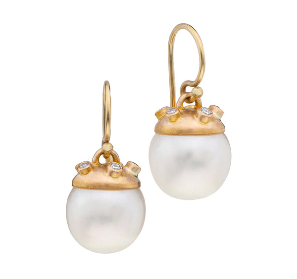 Nava Zahavi Yellow Gold Pearl and Diamonds Dome Earrings