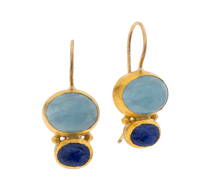 Nava Zahavi Yellow Gold Aquamarine and Tanzanite Earrings