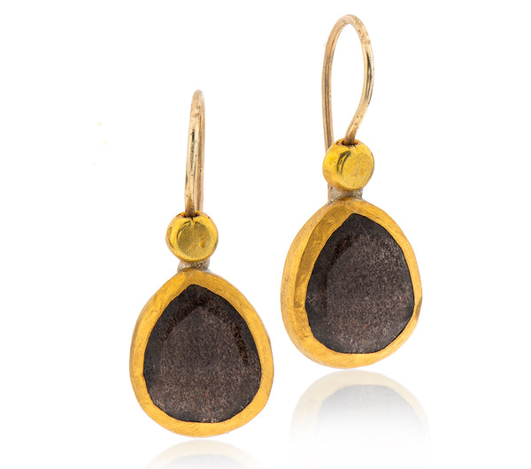 Nava Zahavi Yellow Gold Olive Sapphire Earrings