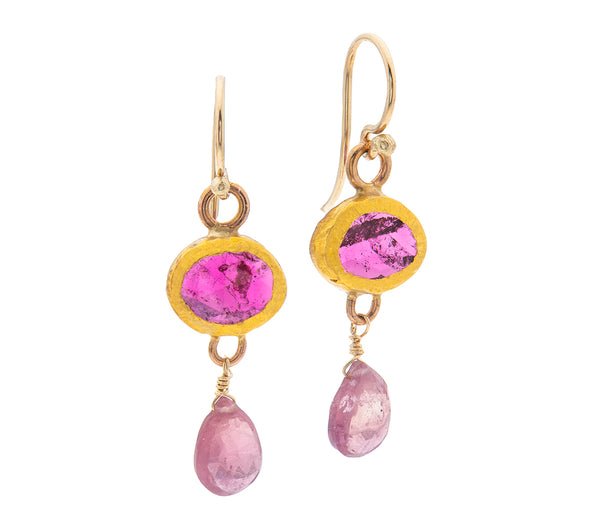 Nava Zahavi Yellow Gold Pink Tourmaline Earrings