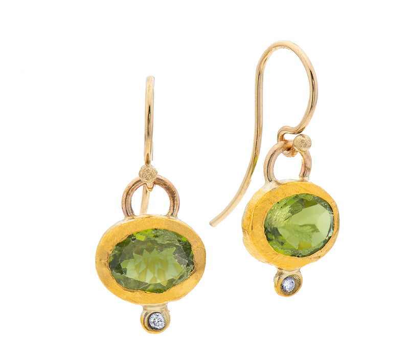 Nava Zahavi Yellow Gold Oval Peridot and Diamond Earrings