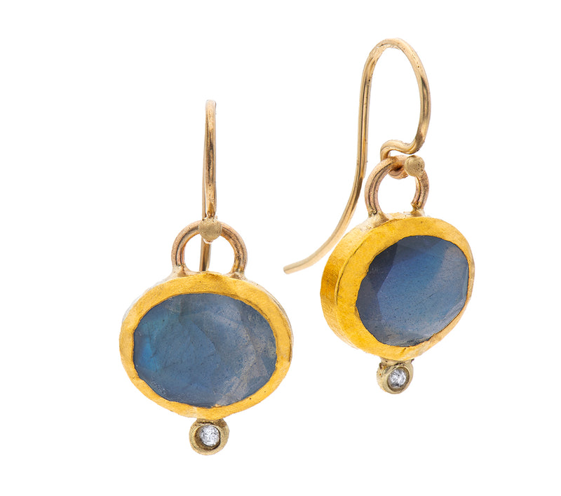 Nava Zahavi Yellow Gold Blue Topaz and Diamond Earrings