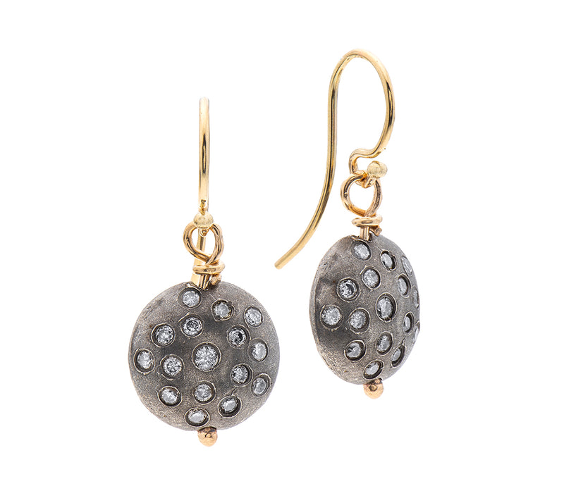 Nava Zahavi Oxidized Silver Earrings set with Diamonds