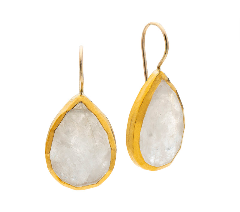 Nava Zahavi Yellow Gold Large Moonstone Teardrop Earrings