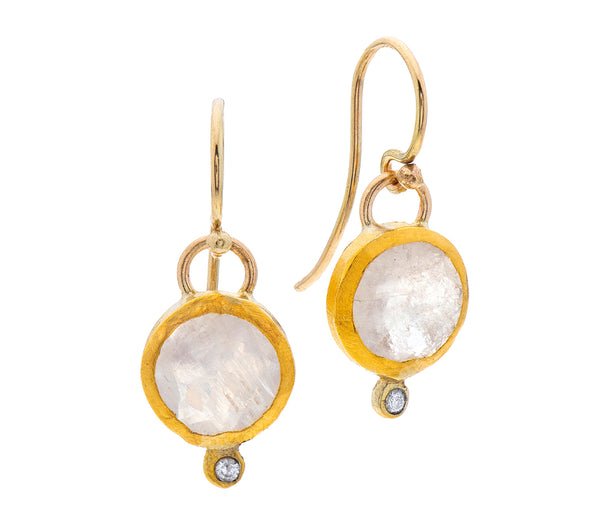 Nava Zahavi Yellow Gold Moonstone and Diamond Earrings