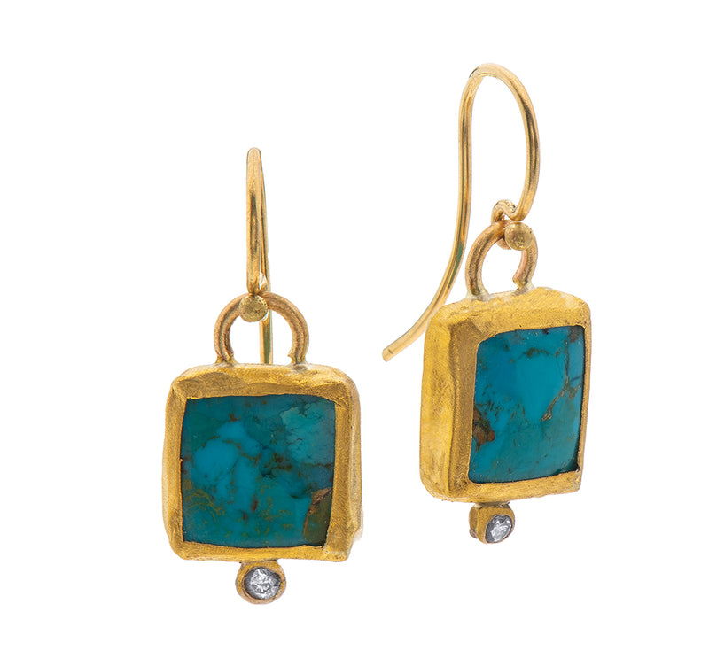 Nava Zahavi Yellow Gold Turquoise and Diamond Earrings