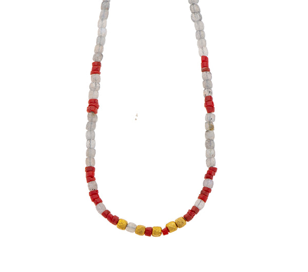 Nava Zahavi Yellow Gold Labradorite and Coral Necklace