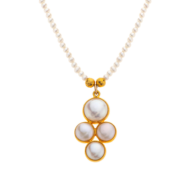 Nava Zahavi Yellow Gols Pearl Clover Necklace