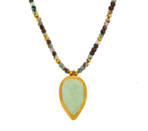 Nava Zahavi Yellow Gold Chrysophrase and Serpentine Necklace