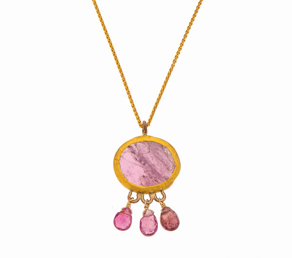 Nava Zahavi Yellow Gold Pink Tourmaline Pendant Necklace