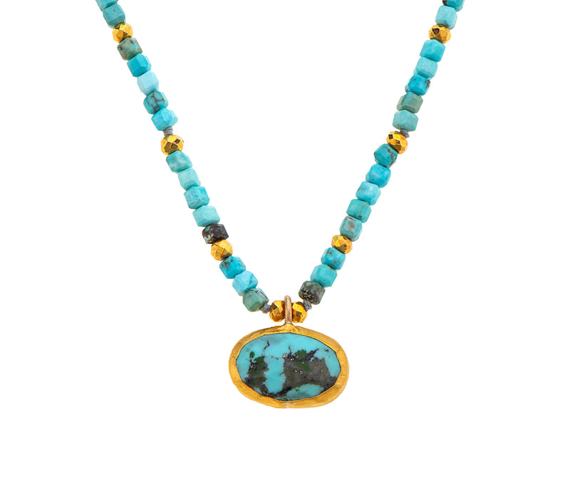 Nava Zahavi Yellow Gold Turquoise Pendant Necklace