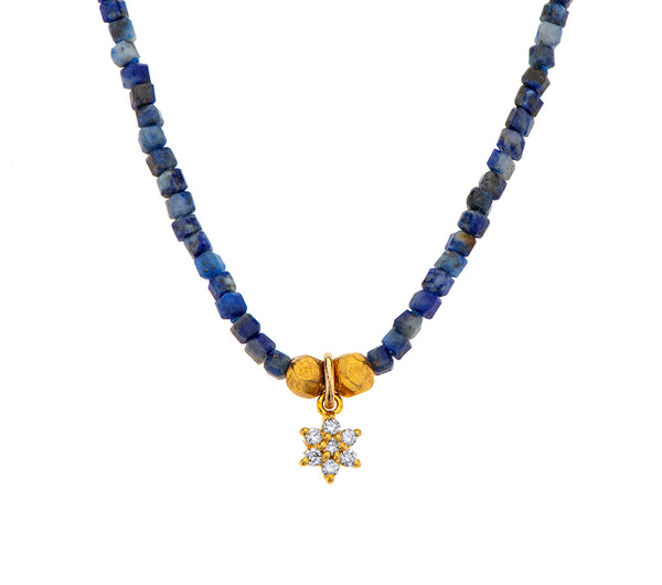 Nava Zahavi Yellow Gold Lapis and Diamonds Pendant Necklace