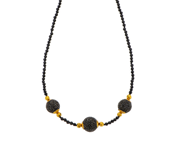 Nava Zahavi Yellow Gold Garnet and Diamond Shards Balls Necklace